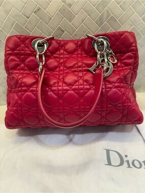 DIOR Raspberry Pink Cannage Lambskin Shoulder Bag • Pristine Hardware Sealed
